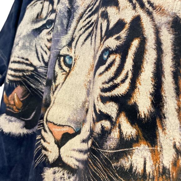 Unisex Vintage Y2K Aquarium Tie Die White Tigers White Stitch T Shirt Size Small - Picture 5 of 16